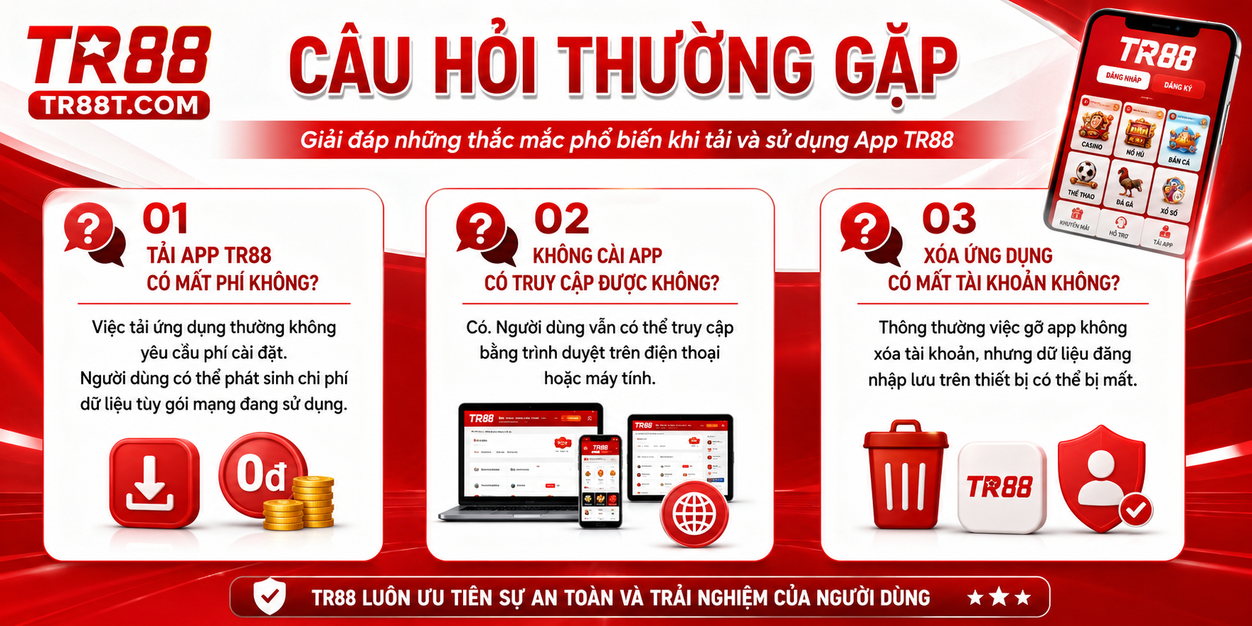 Câu hỏi thường gặp khi tải app TR88