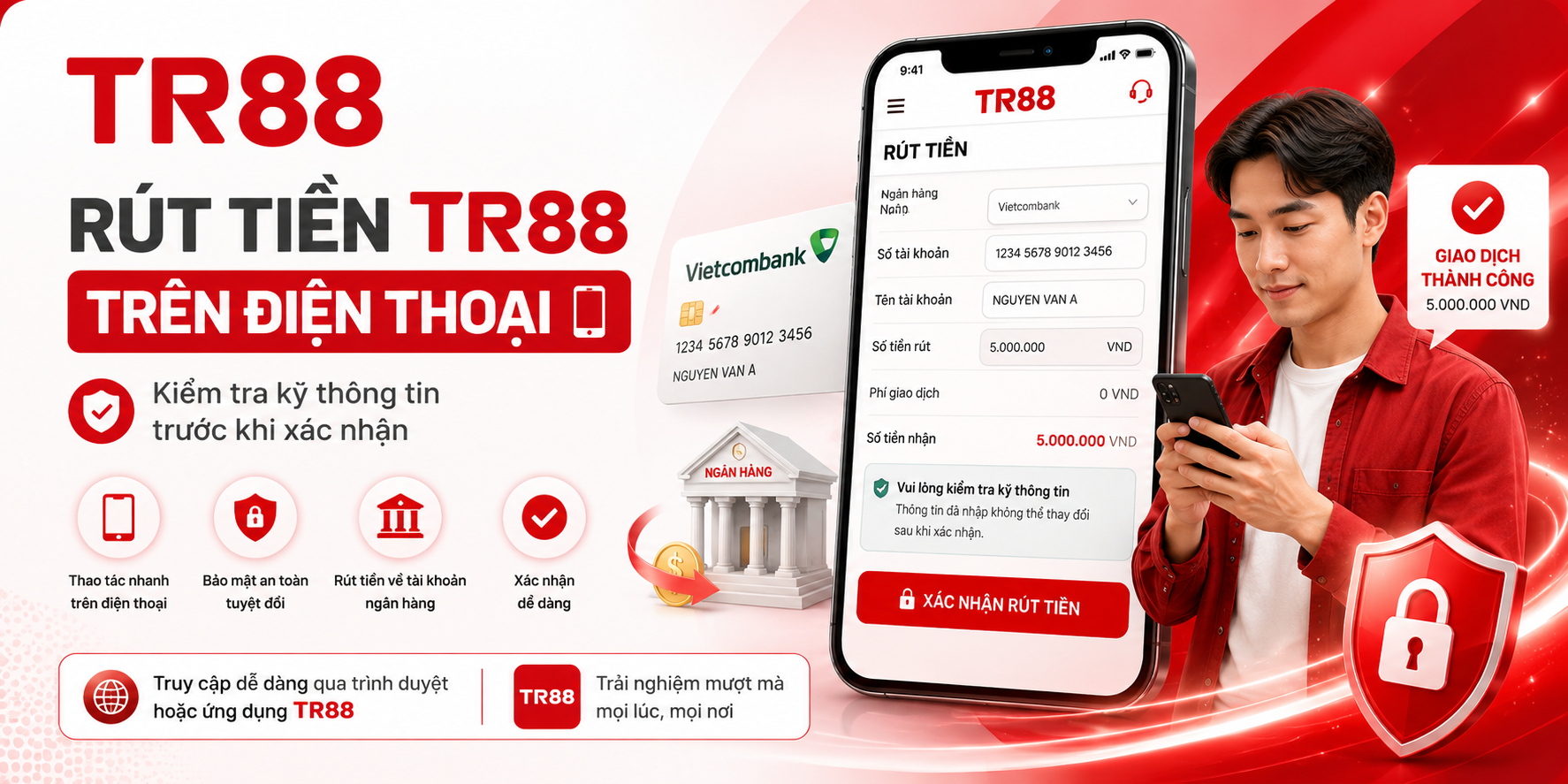 Hướng dẫn rút tiền TR88 trên điện thoại
